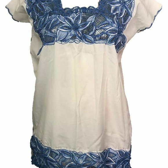 Pre Owned White Hand Made Blouse L
